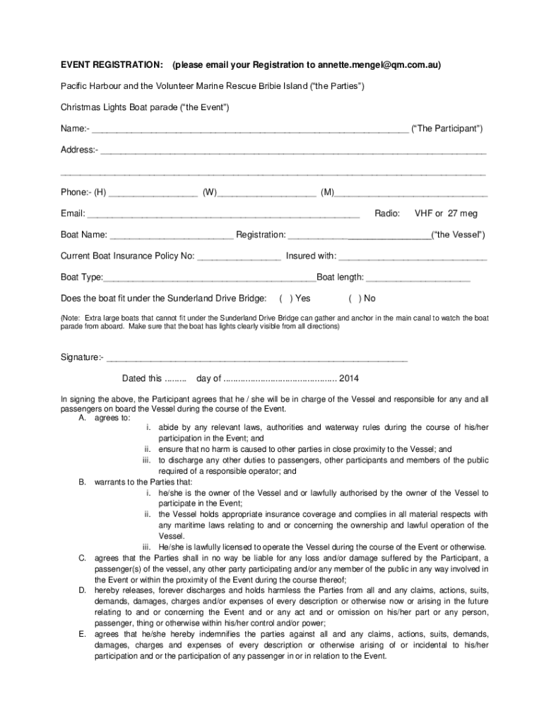 Fillable Online Annual Bribie Island Christmas Lights Boat Parade Fax