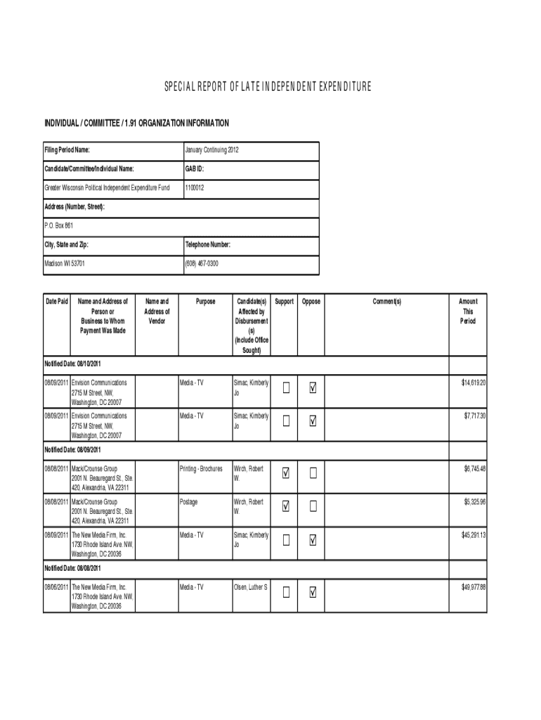 Fillable Online SPECIAL REPORT OF LATE INDEPENDENT Fax Email Print