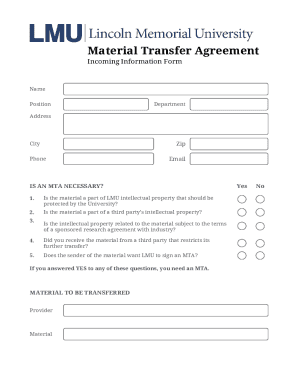 Fillable Online Material Transfer Agreement QA Form Fax Email Print ...