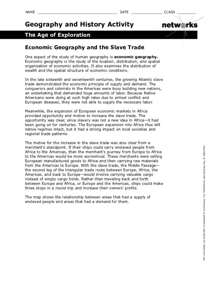 Fillable Online Geography and History Activity Economic Geography and the Slave Fax Email