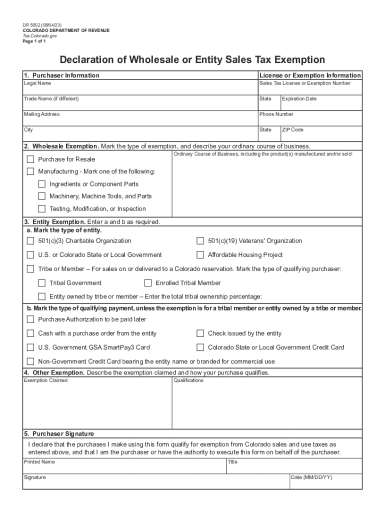 colorado dr 5002 form Preview on Page 1