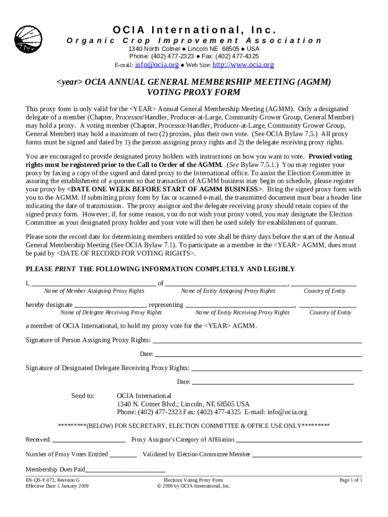 Elections Voting Proxy . EN-QS-F-072, Revision F Doc Template | pdfFiller