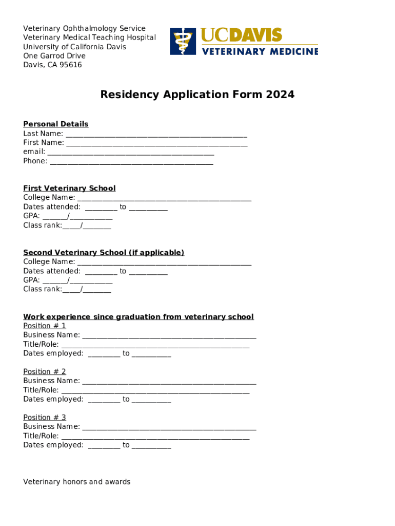 Residency Application 2024 Doc Template pdfFiller