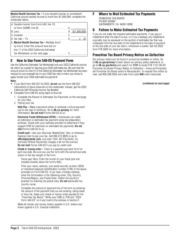 Fillable online 2023 instructions for form 540 es individuals estimated