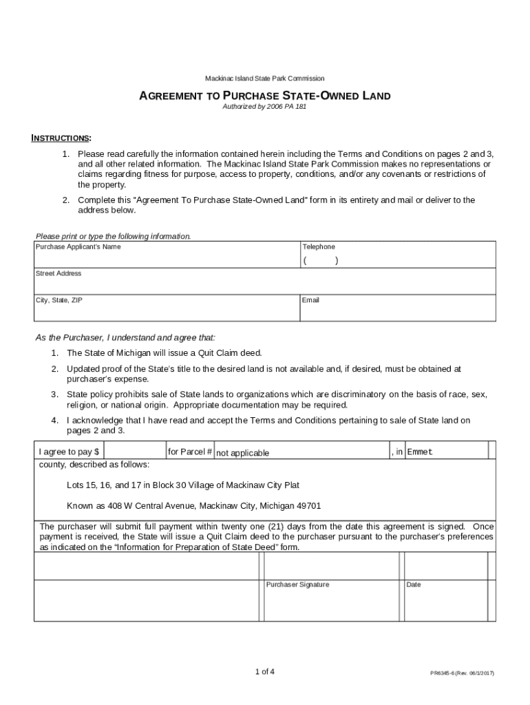 OFFER TO PURCHASE STATEOWNED LAND. OFFER TO PURCHASE STATEOWNED LAND