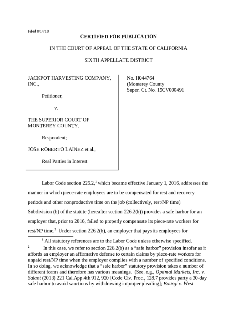 Jackpot Harvesting Co. v. Superior Court Doc Template pdfFiller