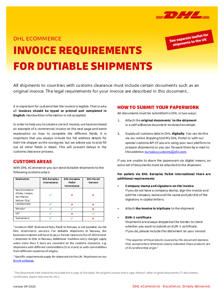 Fillable Online INVOICE REQUIREMENTS FOR DUTIABLE SHIPMENTS Fax Email