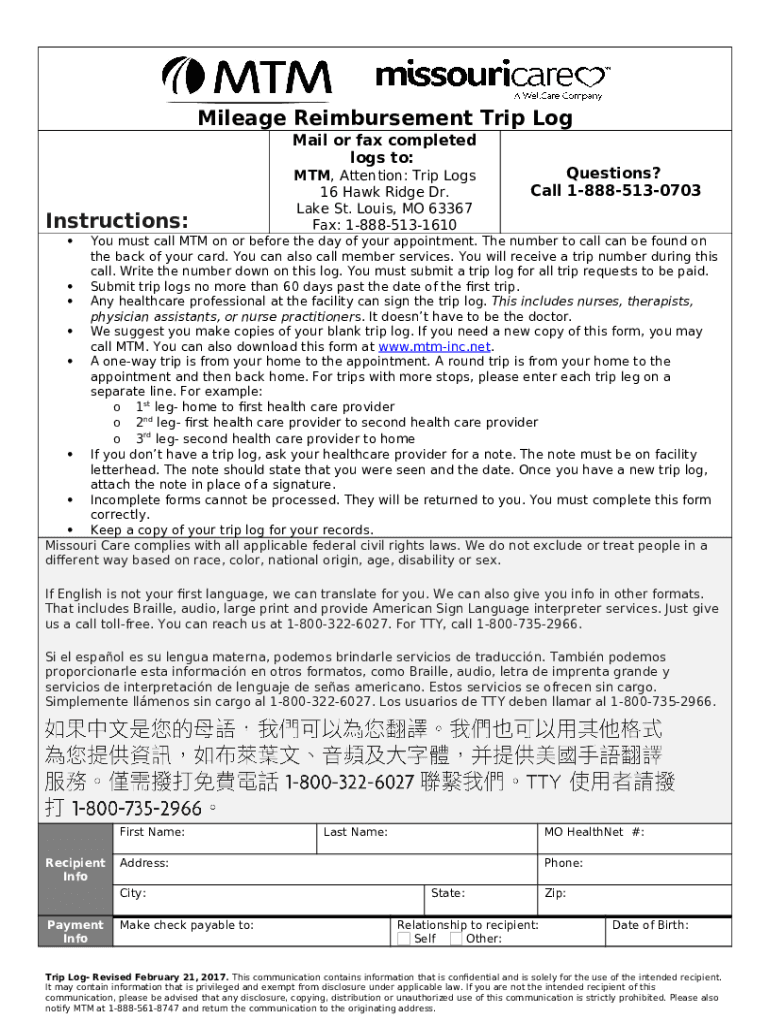 Gas Mileage Reimbursement MTM, Inc. Doc Template pdfFiller