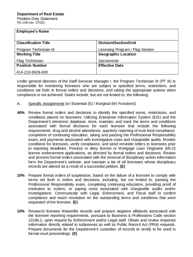 Job Posting Department of Real Estate CalCareers CA.gov Doc