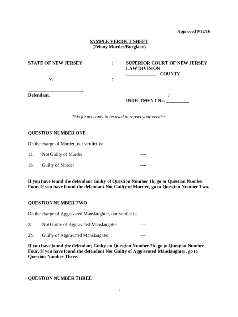 Criminal Sample Verdict Sheets Doc Template pdfFiller