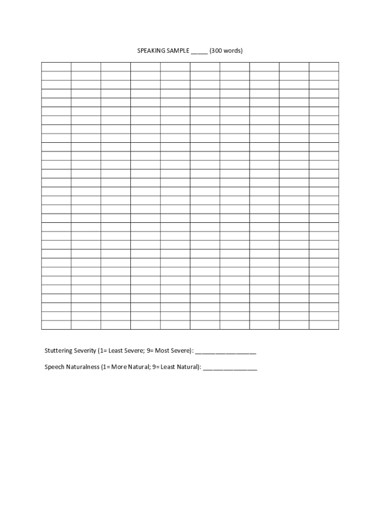 Fillable Online Fluency Speech Sample Worksheet Fax Email Print - pdfFiller