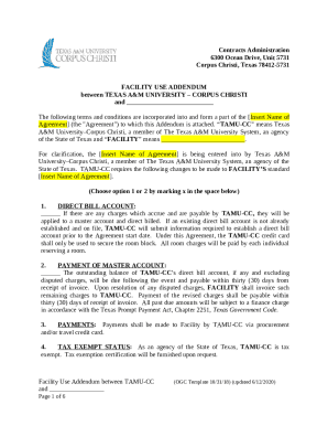 Template Facility Use Addendum ( ... Doc Template | pdfFiller