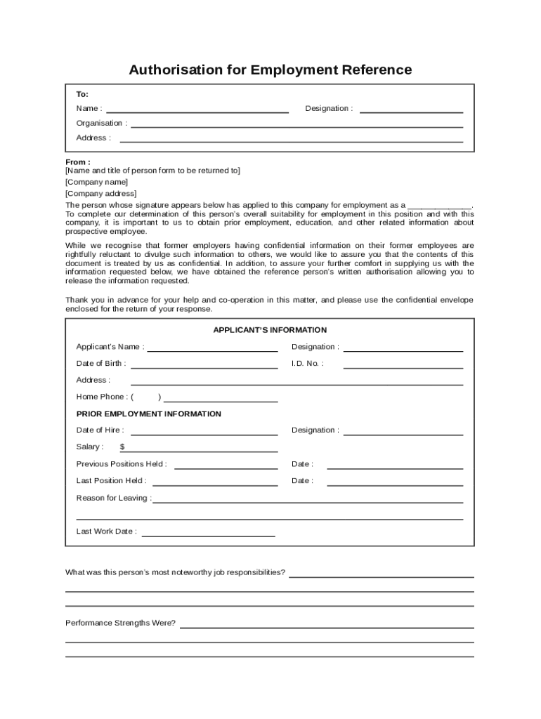 Employment Reference Authorization Form - Fill Out, Sign & Share Online ...