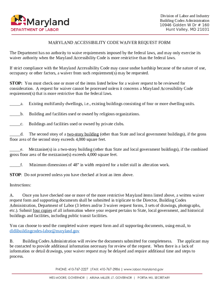 Waiver Request, Md. Code Regs. 09.12.53.09 Doc Template pdfFiller