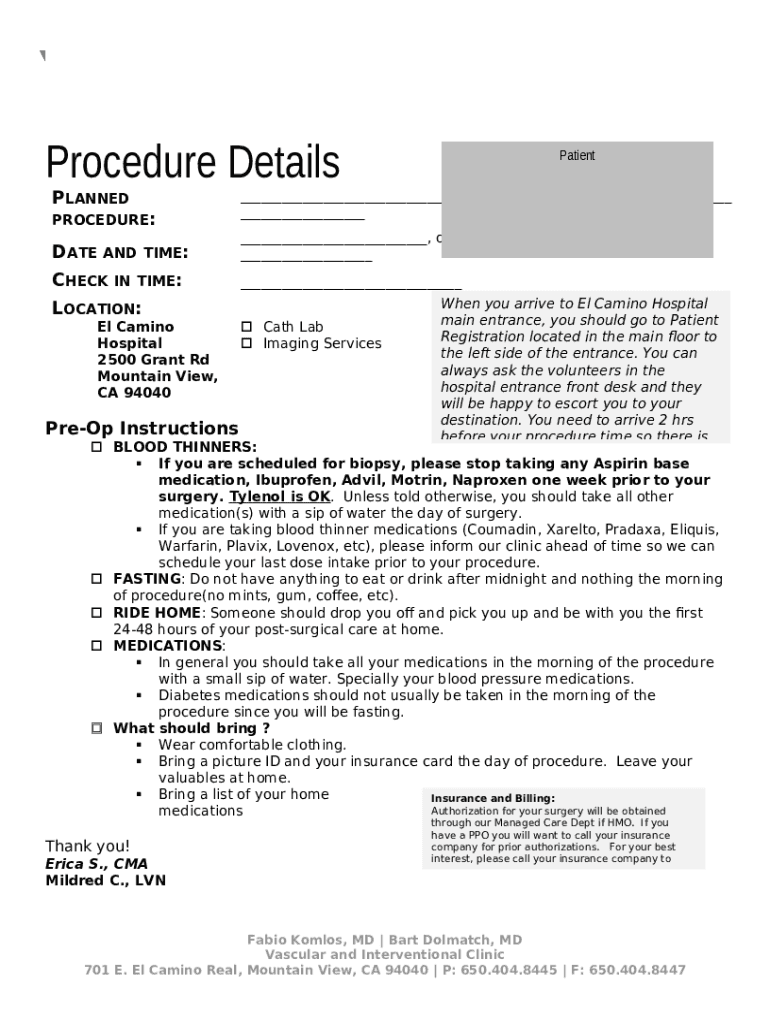 Emergency Room at El Camino Hospital Mountain View Doc Template pdfFiller