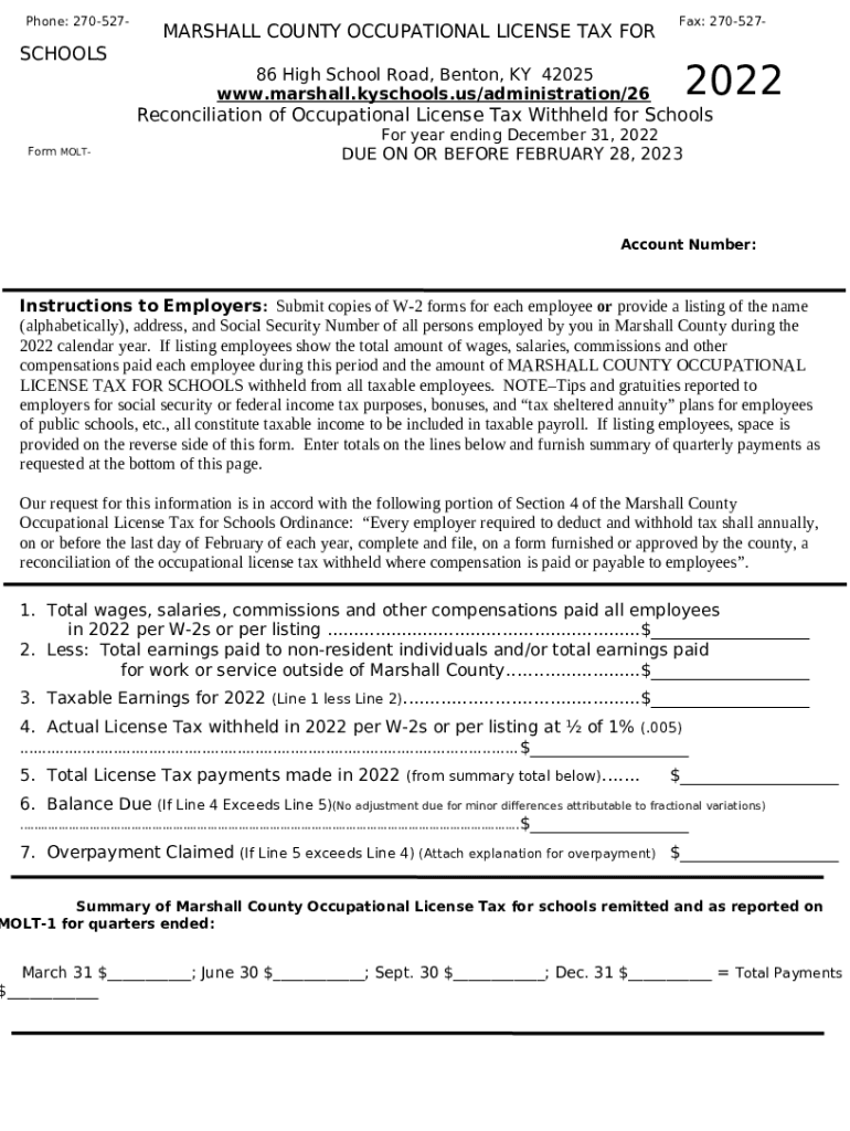 marshall county occupational license tax for schools Doc Template pdfFiller