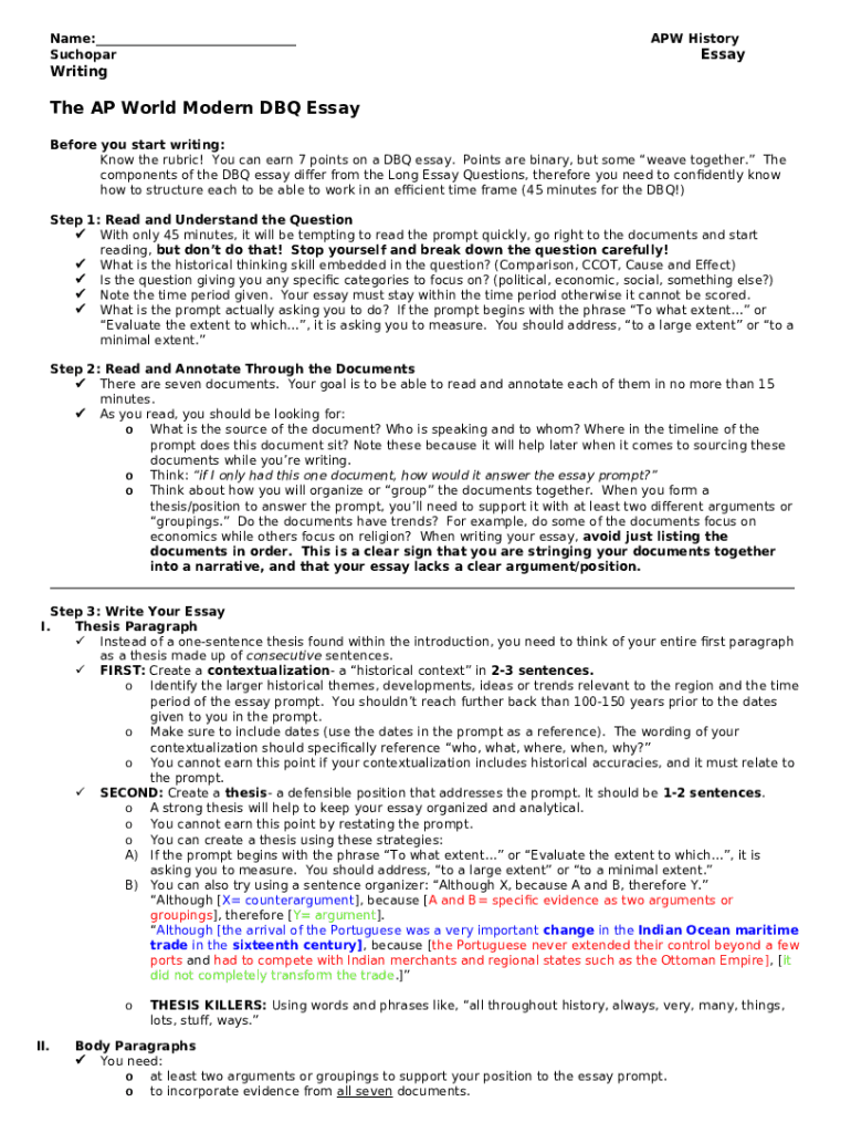 How To Ace The AP World History DBQ Rubric Examples Doc Template 