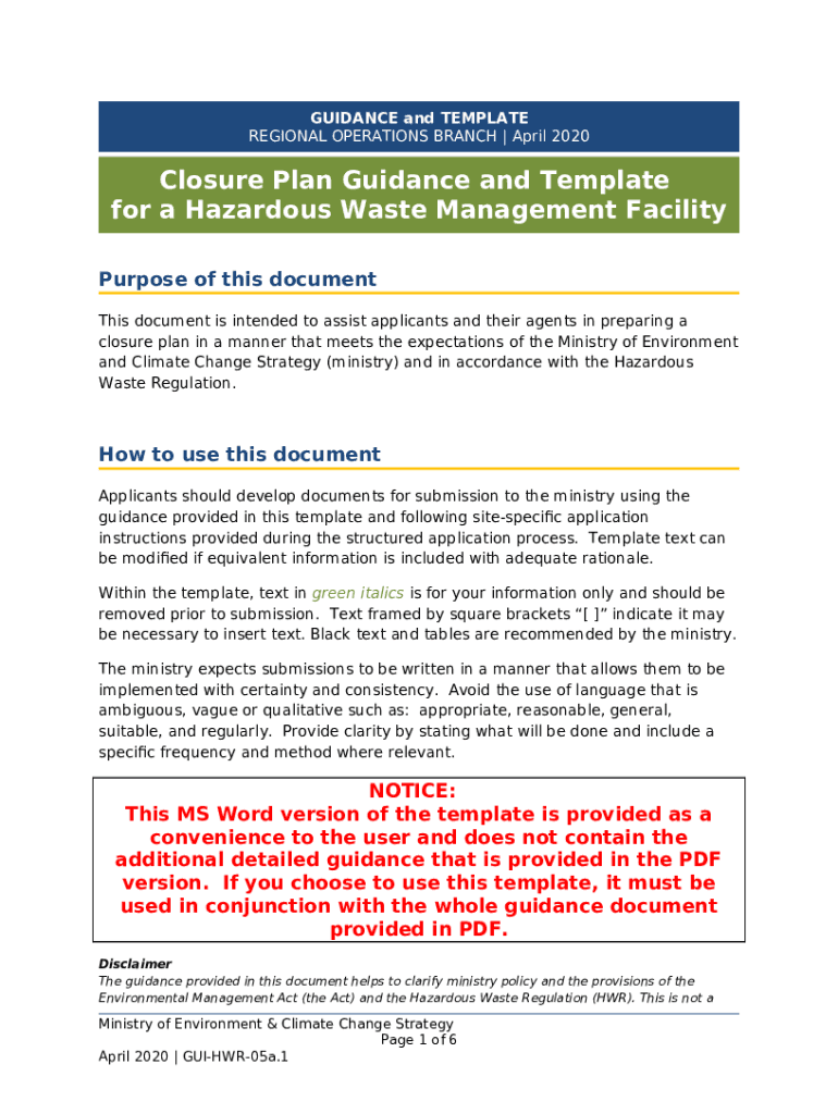 Waste Management Facility and Setback Variance Guide Doc Template