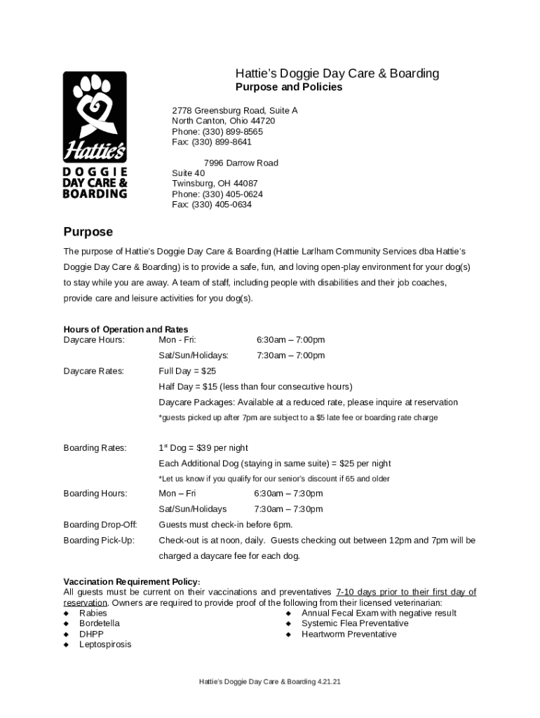 Hattie Larlham Doggie Day Care & Boarding Doc Template pdfFiller