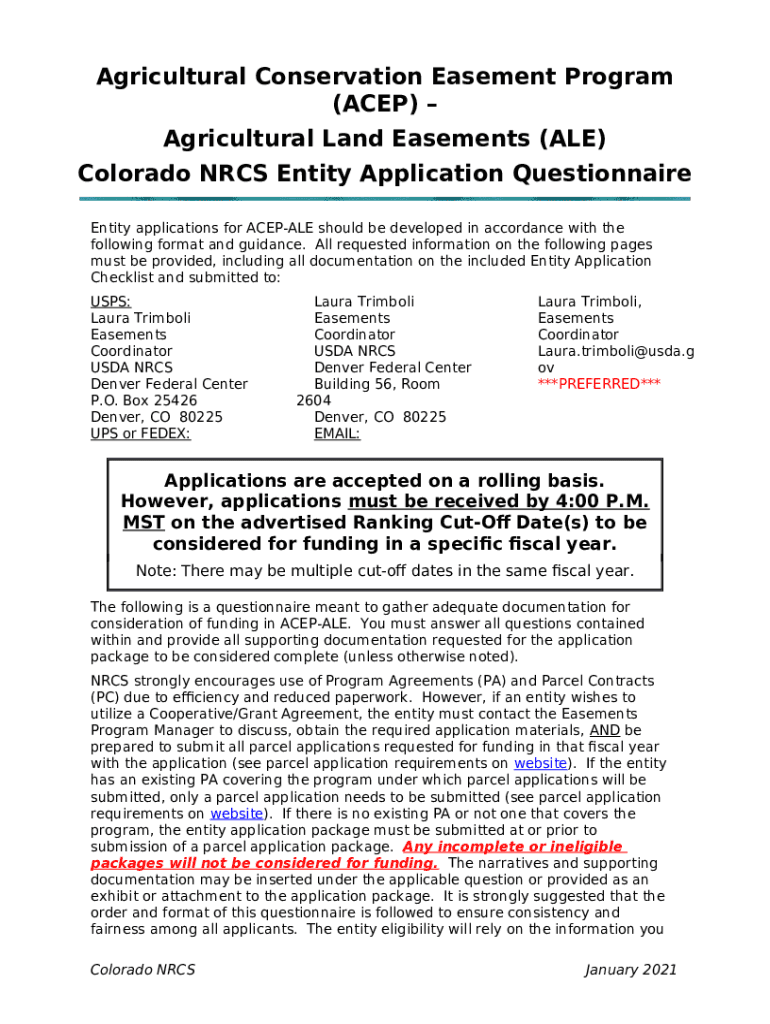 Entity Application for Agricultural Land Easement (ALE Doc Template
