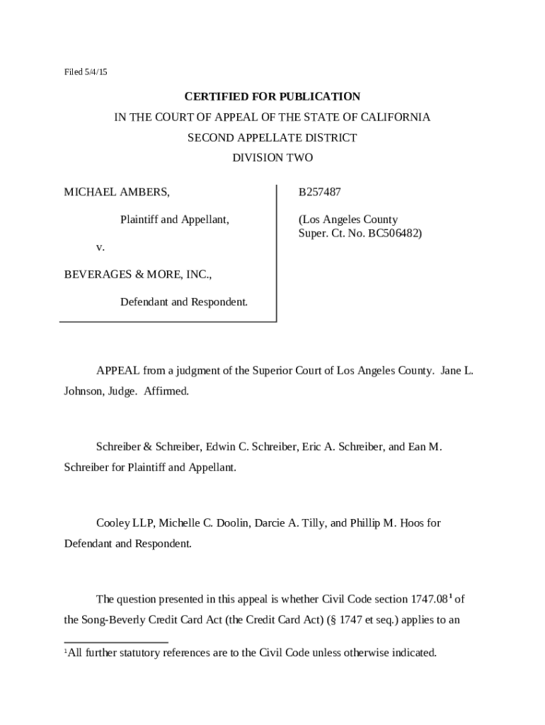 Ambers v. Beverages & More, Inc. Doc Template pdfFiller