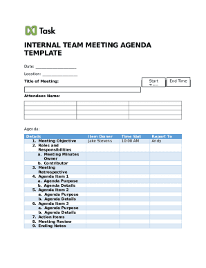 internal team meeting agenda template Doc Template | pdfFiller