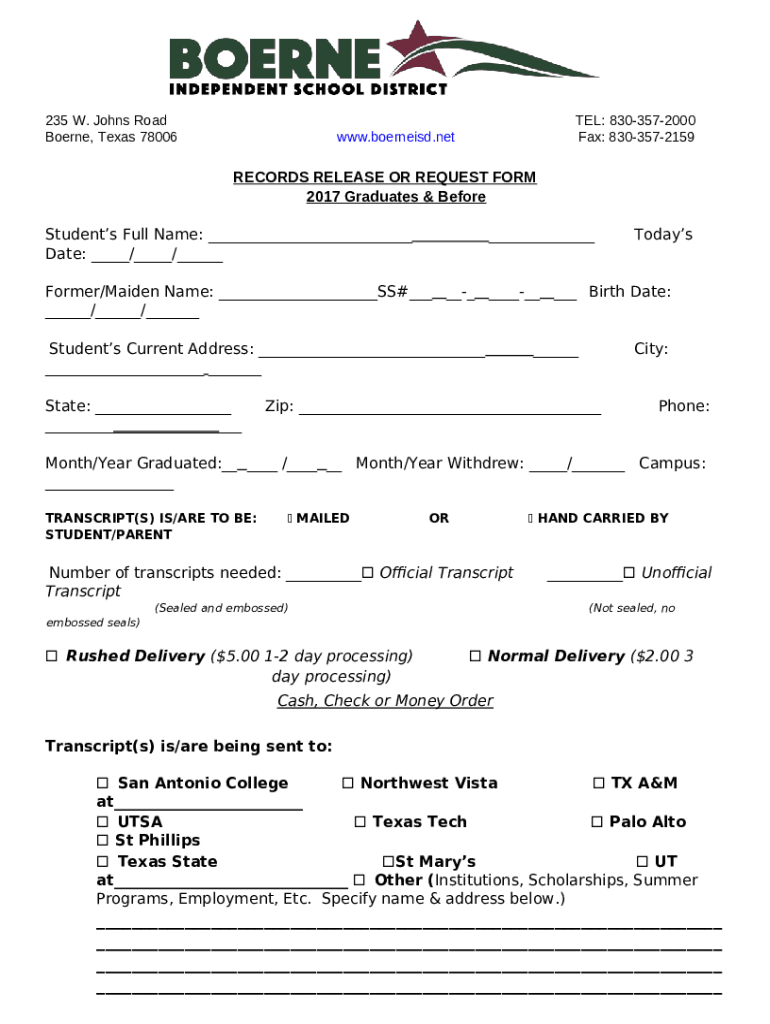 Registration and Transcripts / Transcript Requests Doc Template | pdfFiller