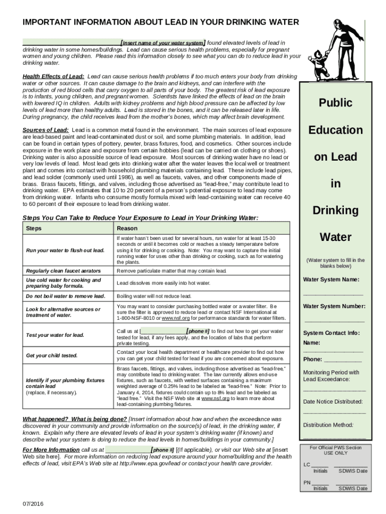 Basic Ination about Lead in Drinking Water Doc Template | pdfFiller