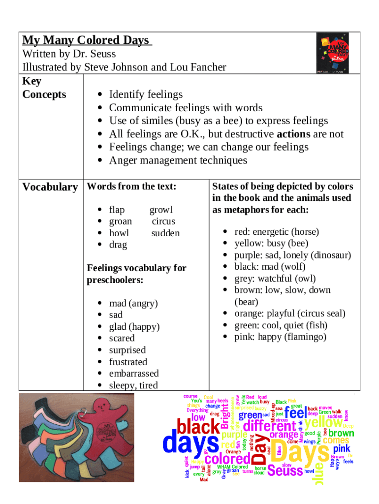 My Many Colored Days Dr. Seuss, Steve Johnson Doc Template pdfFiller