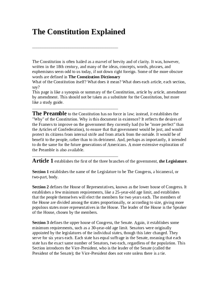 The US Constitution Worksheet Doc Template pdfFiller