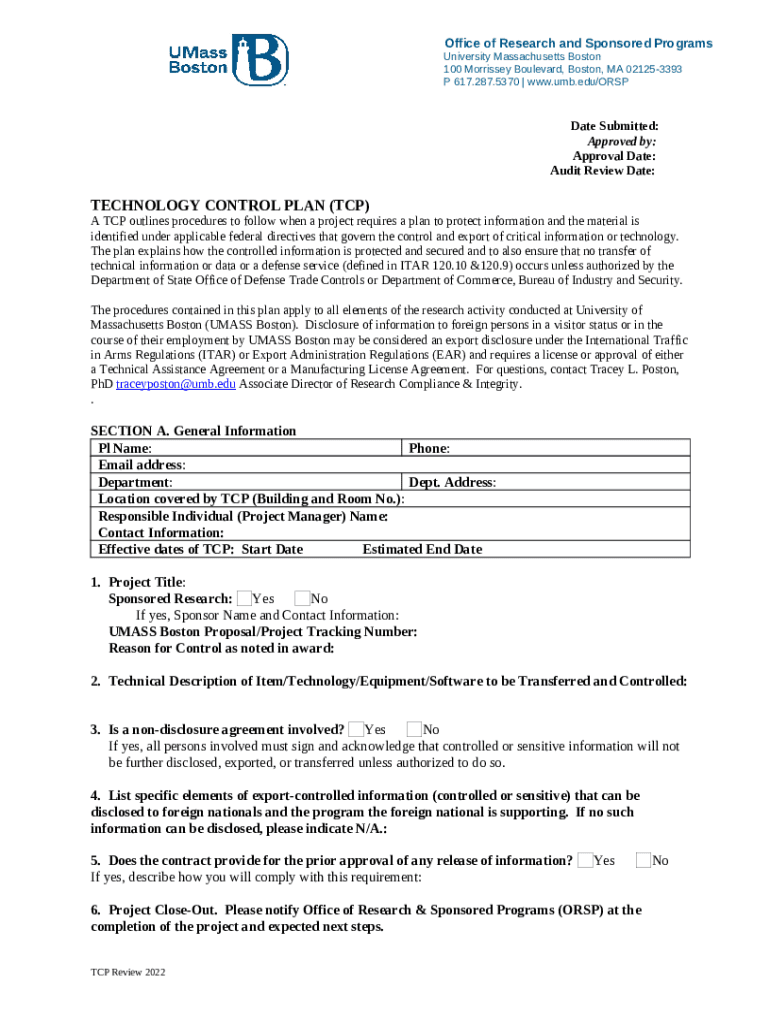 TECHNOLOGY CONTROL PLAN (TCP) TEMPLATE Doc ... Doc Template | pdfFiller