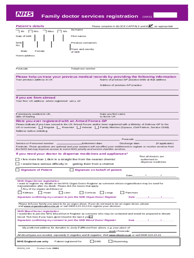 Ashfield Surgery New Patient Registration Doc Template pdfFiller