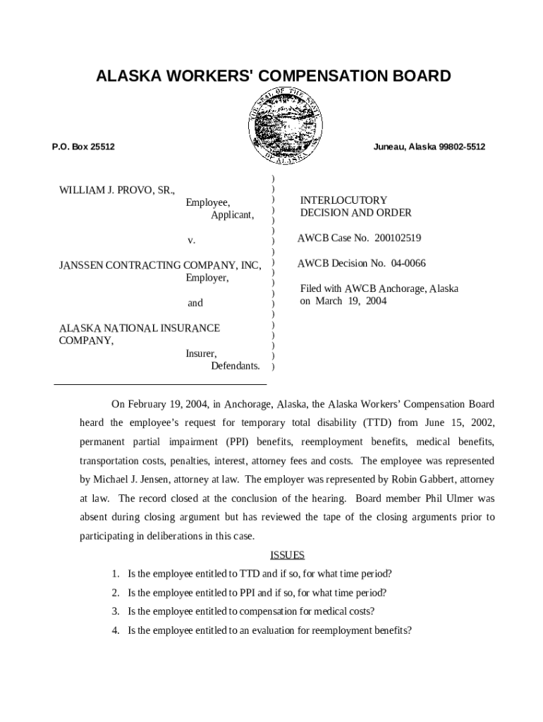Alaska National Insurance Company v. Jones appeals dol alaska Doc Template pdfFiller