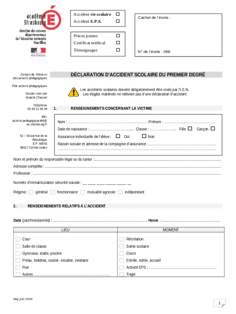 Accident scolaire la dclaration d'accident estelle Doc Template