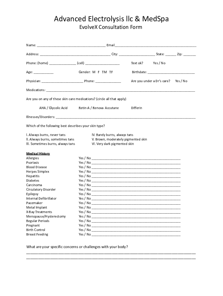 Fillable Online EvolveX Health Sheet.docx Fax Email Print pdfFiller