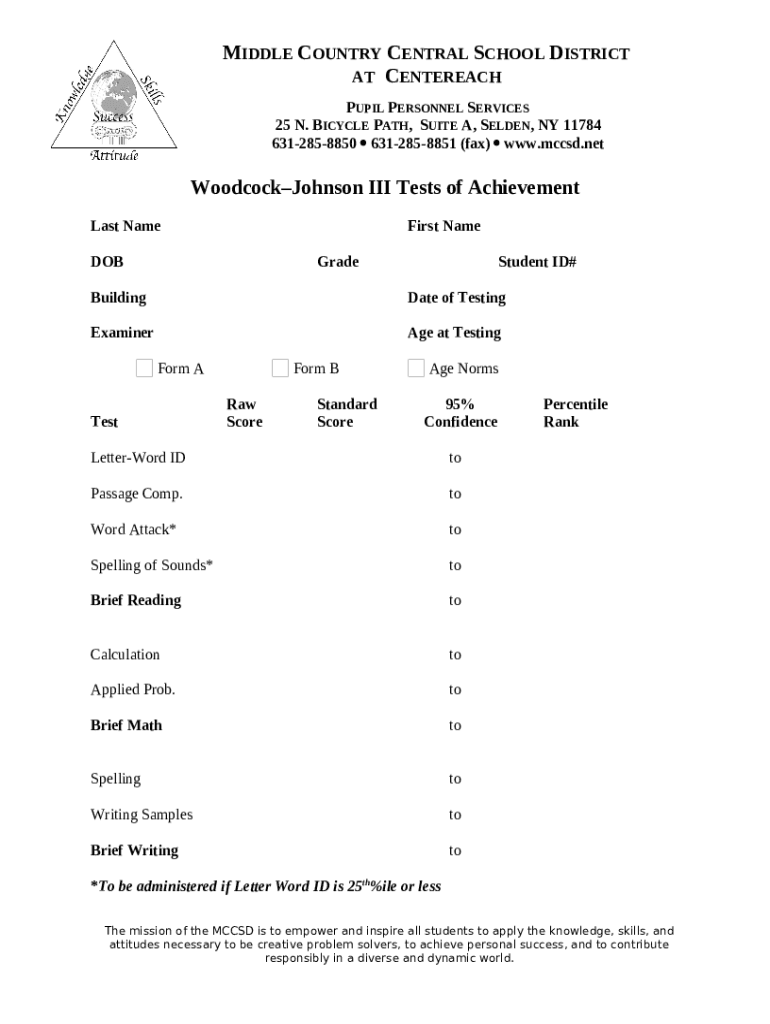 Woodcock-Johnson III Tests of Achievement Doc Template | pdfFiller