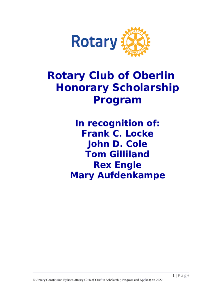 Rotary Club of Oberlin SCHOLARSHIP Doc Template pdfFiller