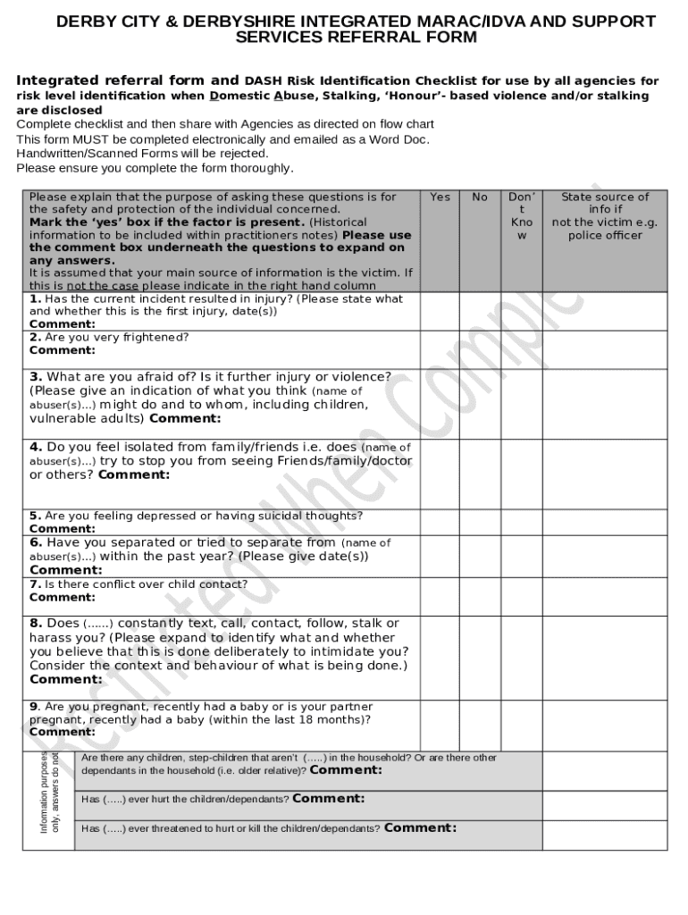Derbyshire DA Integrated DASH and Referral Doc Template pdfFiller