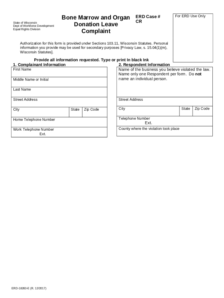 ERD18263E, Bone Marrow and Organ Donation Leave Complaint. This is used to file a complaint