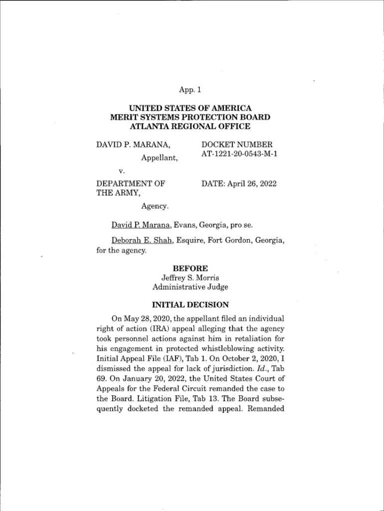 Fillable Online Marana v. Merit Systems Protection Board Fax Email ...