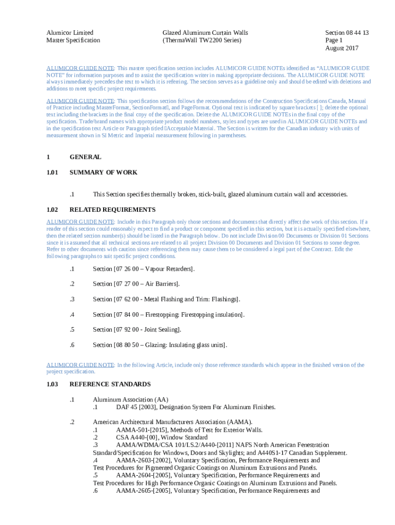 ALUMICOR GUIDE NOTE: This master specification section includes ...