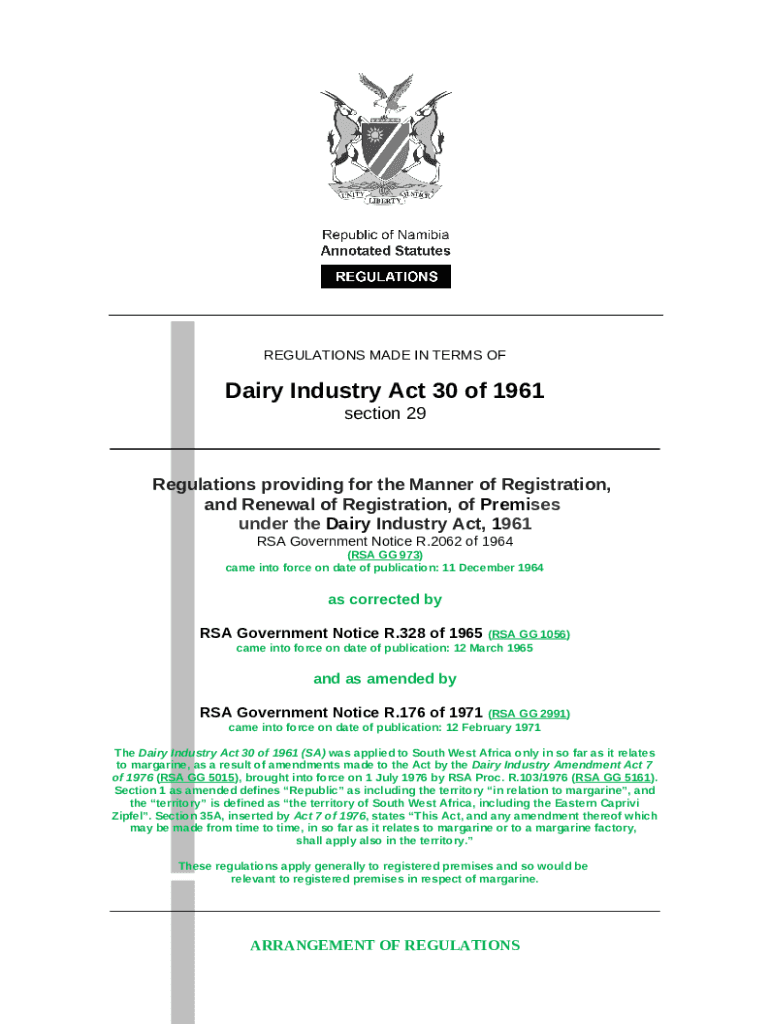 Schedule 1 General Regulations Dairy Industry Act Doc Template pdfFiller