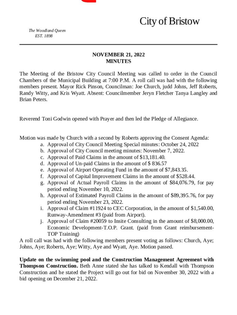 City of Bristow Oklahoma State Auditor Doc Template pdfFiller