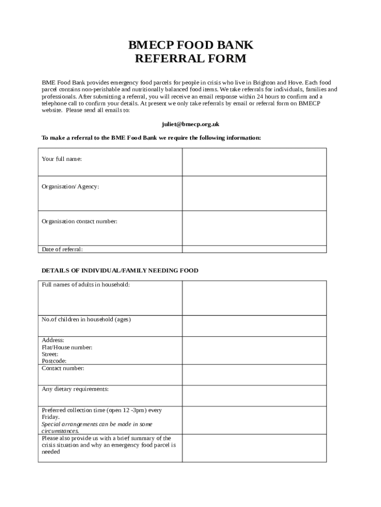 bmecp food bank referral bmecp org Doc Template pdfFiller