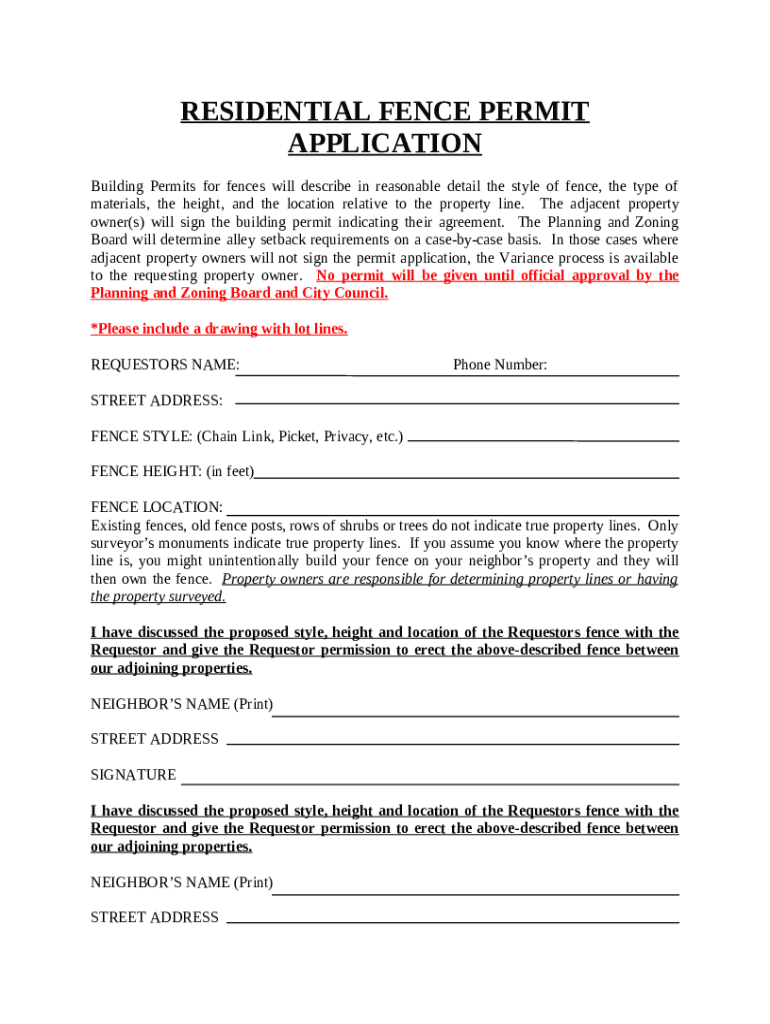 Request for Fence Permit Doc Template pdfFiller