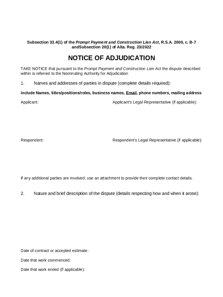 Alberta's Prompt Payment And Construction Lien Act In Doc Template