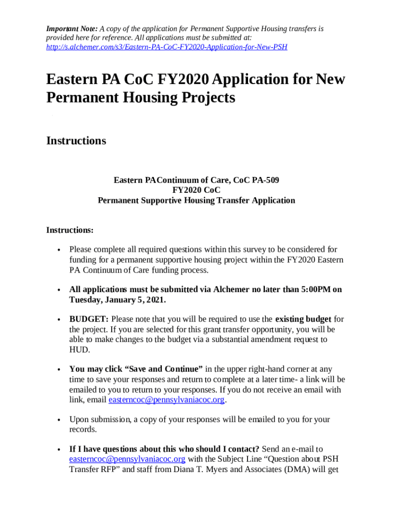 Permanent Supportive Housing Project Transfer Application Doc Template