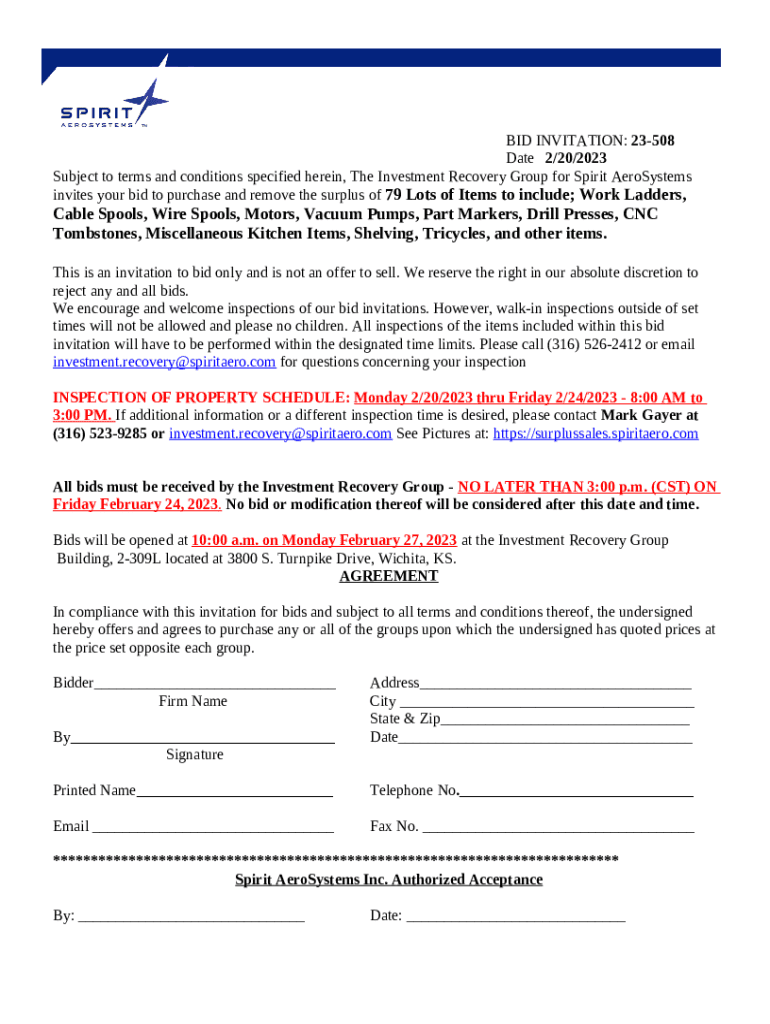 s Investment Recovery Group Spirit AeroSystems Doc Template pdfFiller