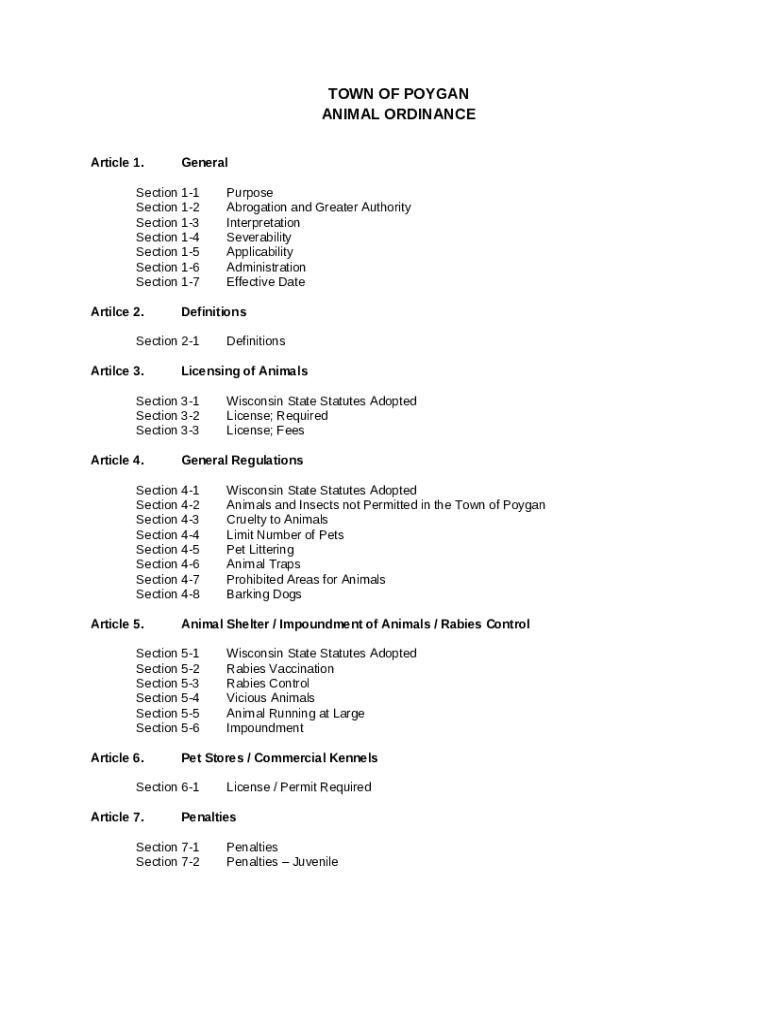Ordinances Town of Poygan, Winnebago County, Wisconsin Doc Template
