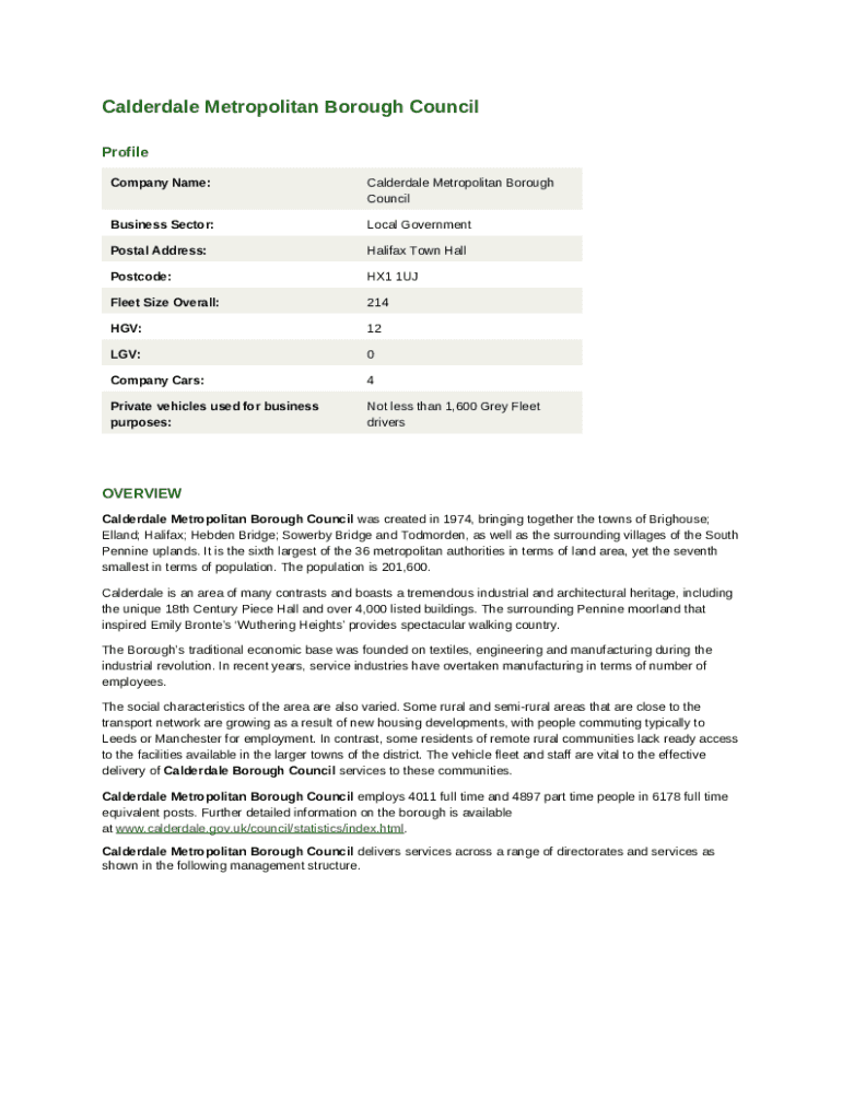 Calderdale Metropolitan Borough Council Company Profile Doc Template